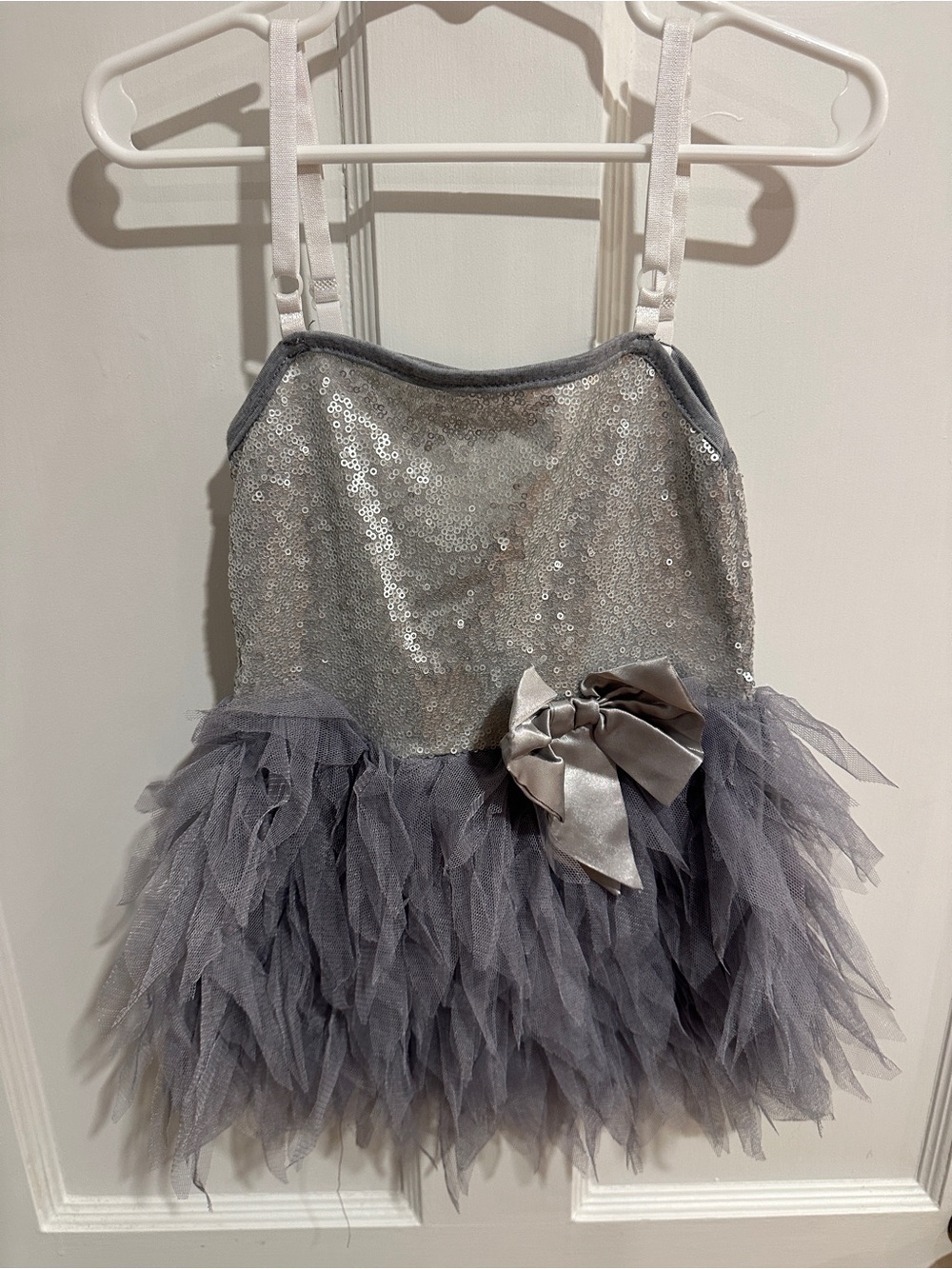 Silver Sequin & Tulle Girls' Dance Costume with Bow 2T